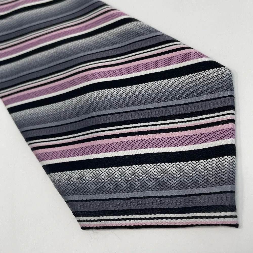 Platinum Designs Tie Handmade Silk Pink Gray Black VTG 3.75x62